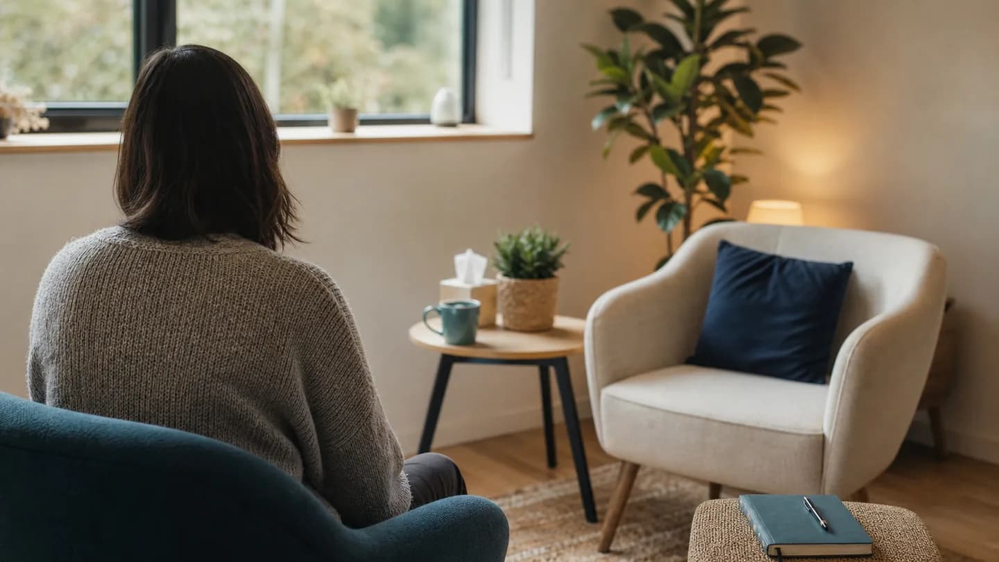 A quiet, welcoming room prepared for a private wellbeing conversation